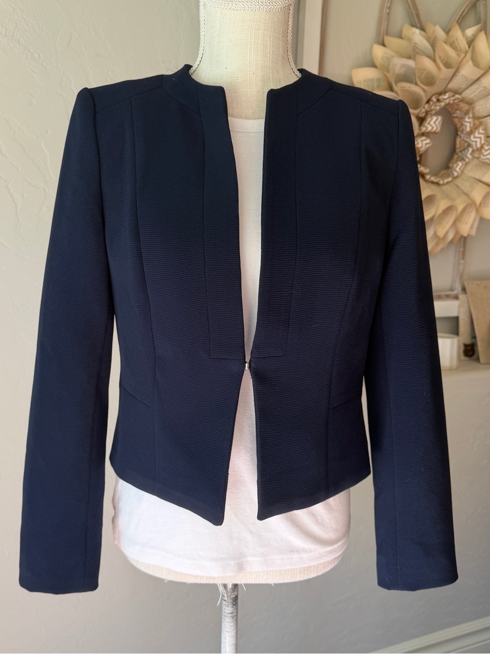 Tommy Hilfiger Women's Navy Blue Open-Front Tailored Crop Jacket Size 4